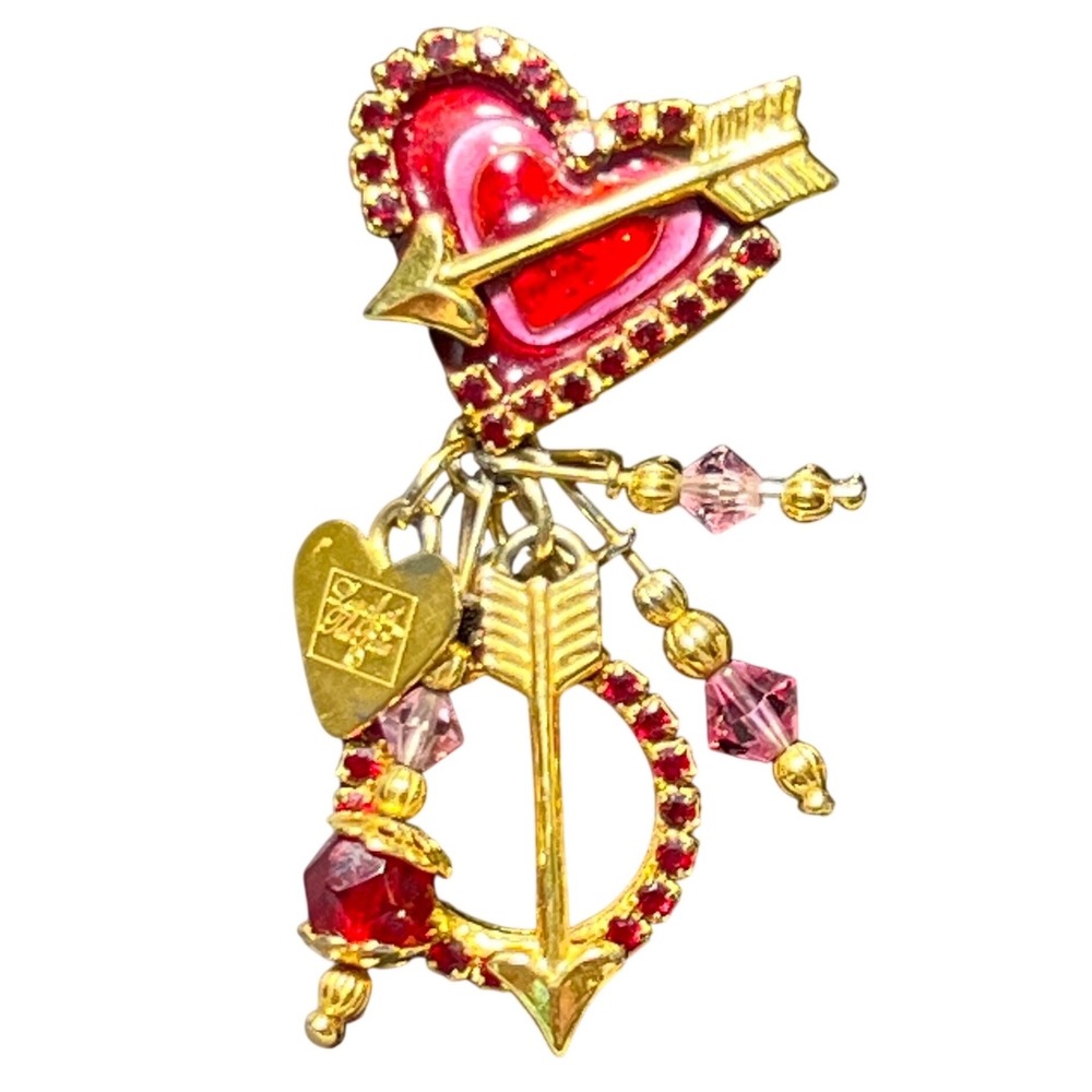 Lunch at The Ritz Cupid Heart Arrow Red Enamel Rhinestone Charm Single Earring